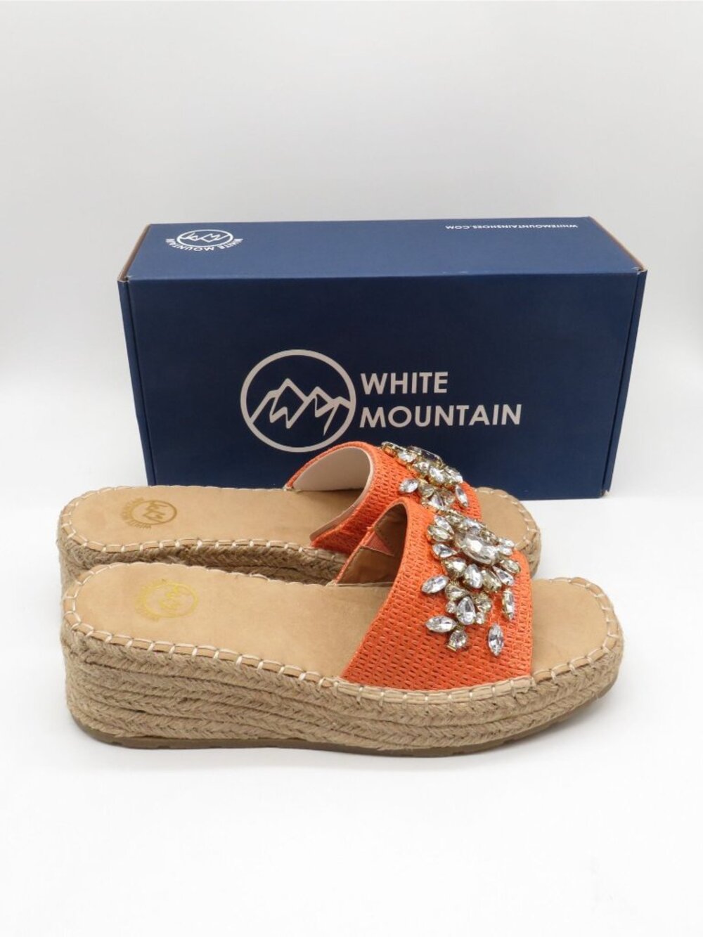 White Mountain Stitch Embellished Wedge Sandals Cantaloupe Size 9